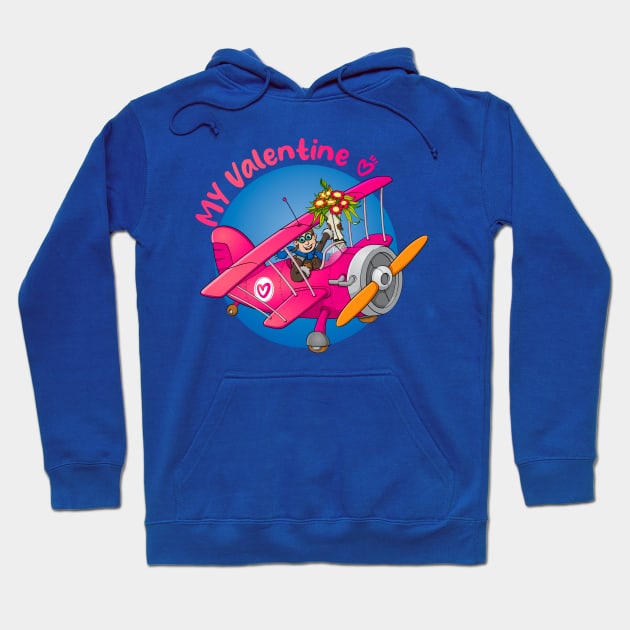 “My valentine” drawing of a pilot in an airplane with flowers Hoodie by Stefs-Red-Shop